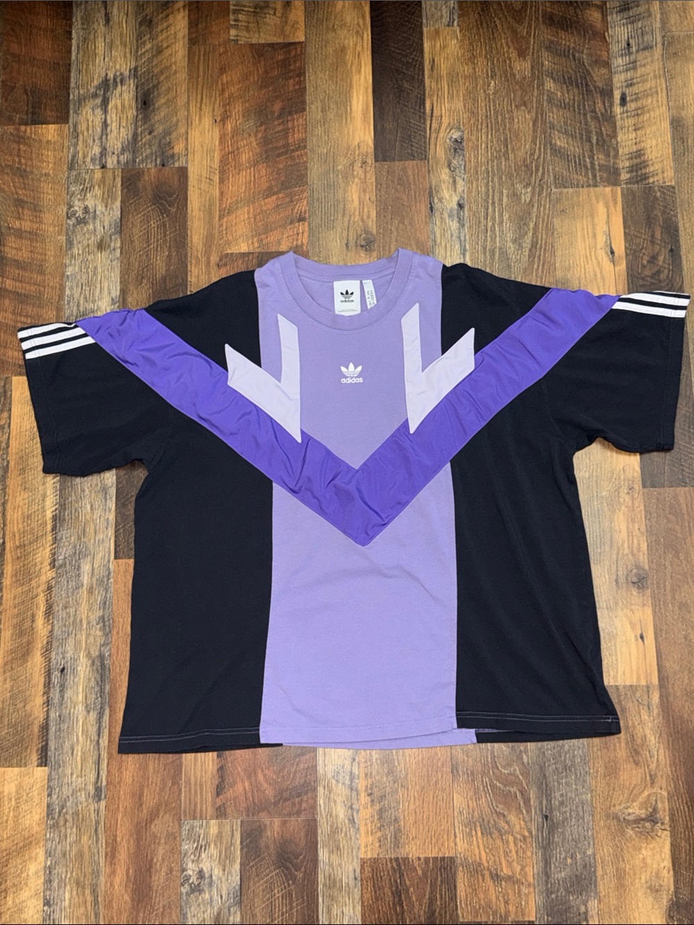 Adidas Originals 2XL Purple Black Colorblock Padded Chevron Trefoil T-Shirt